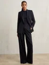 Reiss Navy Petite Wool-blend Wide-leg Suit Trousers In Blue