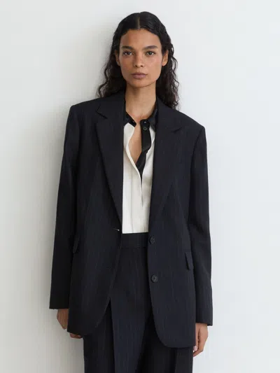 Reiss Navy Petite Wool Pinstripe Single-breasted Suit Blazer Relaxed-fit In Blue