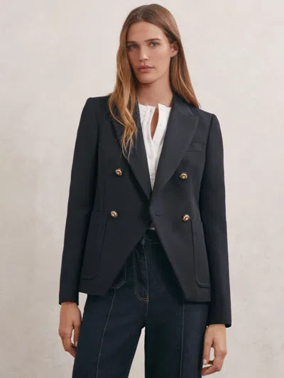 Reiss Navy Petite Wool-blend Double-breasted Blazer In Blue