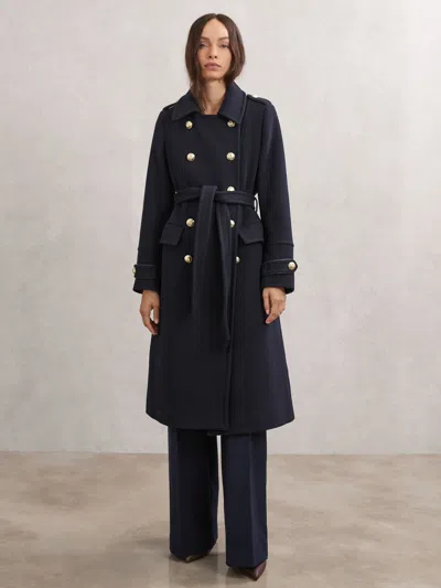 Reiss Navy Petite Wool-blend Double-breasted Coat In Blue