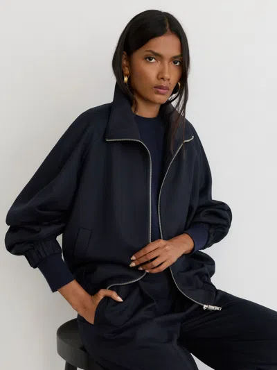 Reiss Navy Petite Wool-blend Dual-zip Bomber Jacket In Blue