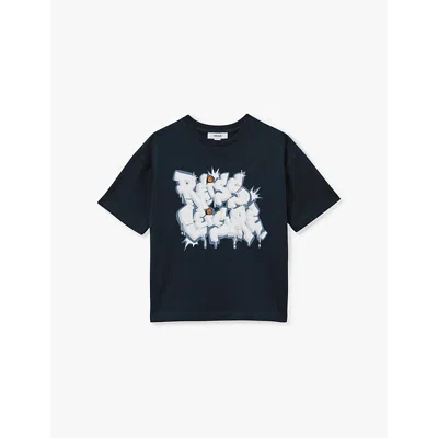Reiss Navy Pictor Graffiti-print Cotton T-shirt 3-13 Y In Navy