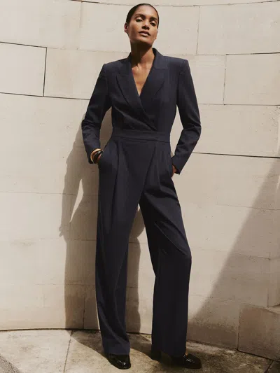 Reiss Navy Pinstripe Tailored Jumpsuit In Black