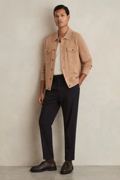 REISS NAVY PINSTRIPE TAPERED TROUSERS