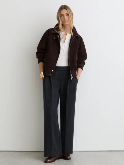 Reiss Navy Pinstripe Wide-leg Joggers In Brown