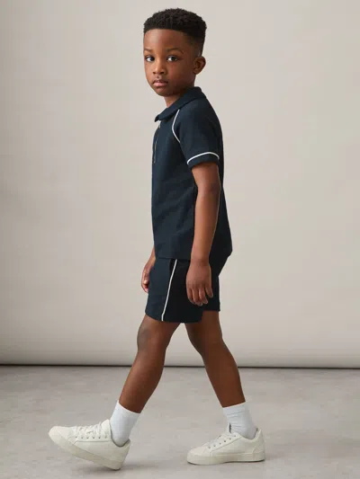 Reiss Navy 3-9 Yrs Cotton Textured Piped Shorts