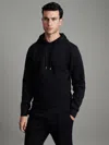 Reiss Navy Plain Interlock Jersey Drawstring Hoodie In Black