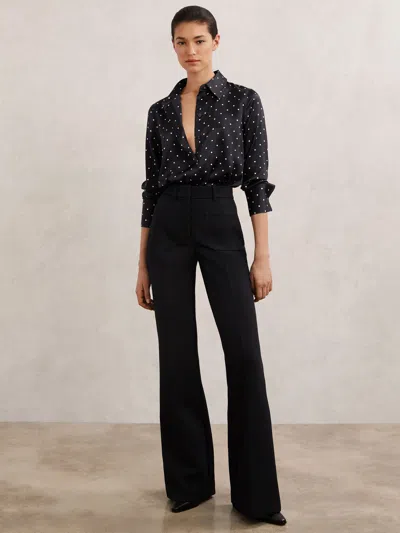 Reiss Navy Polka Dot Ameira Silk-satin Concealed-placket Shirt In Black