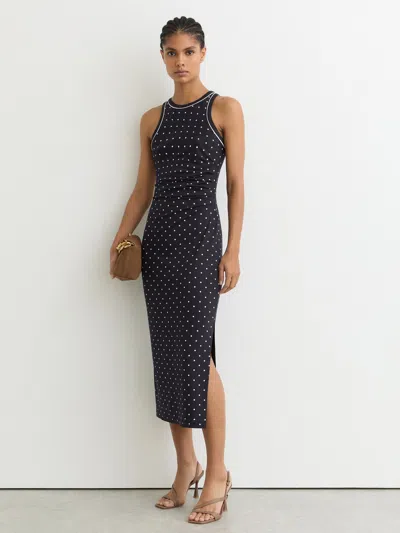 Reiss Navy Polka-dot Lola Jersey Racer Midi Dress In Black