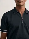 Reiss Zain Tipped Quarter Zip Polo In Blue