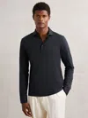 Reiss Navy Porofino Cotton-jersey Long Sleeve Polo Shirt In Blue