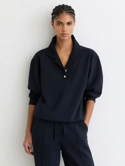 Reiss Navy Premium Interlock Collar Sweatshirt In Blue