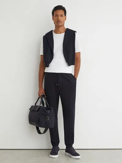 Reiss Navy Premium Interlock Cuffed Joggers In Blue