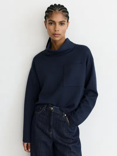 Reiss Navy Premium Interlock Roll-neck Sweatshirt