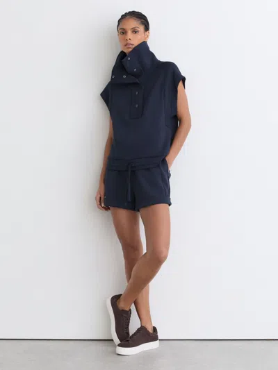 Reiss Navy Premium Interlock Sleeveless Collared Top In Blue