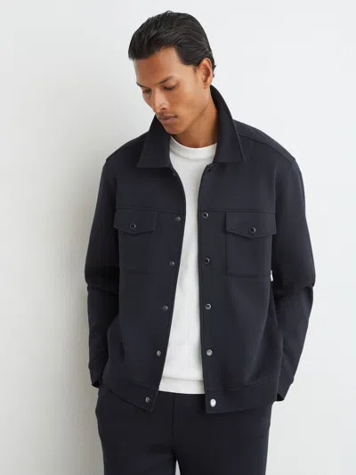 Reiss Navy Premium Interlock Twin-pocket Overshirt In Blue