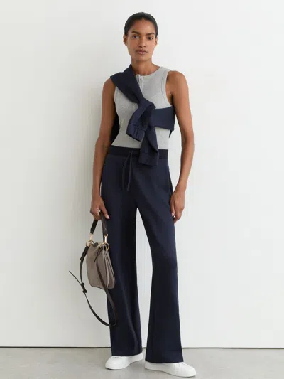 Reiss Navy Premium Interlock Wide-leg Joggers In Blue