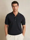 Reiss Navy Press-stud Seam-detail Polo Shirt In Black