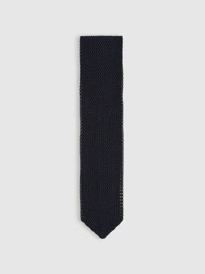 Reiss Navy Silk Knitted Tie In Black