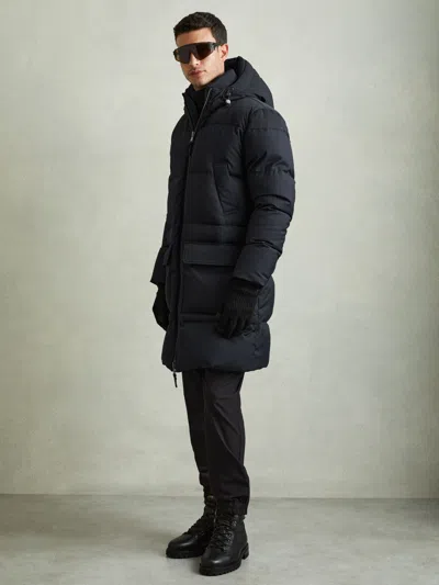 Reiss Navy Quilted Longline Puffer Coat
