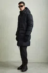 Reiss Navy Quilted Longline Puffer Coat In Black