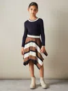 Reiss Navy Rachel 4-9 Yrs Knitted Colourblock Asymmetric Dress