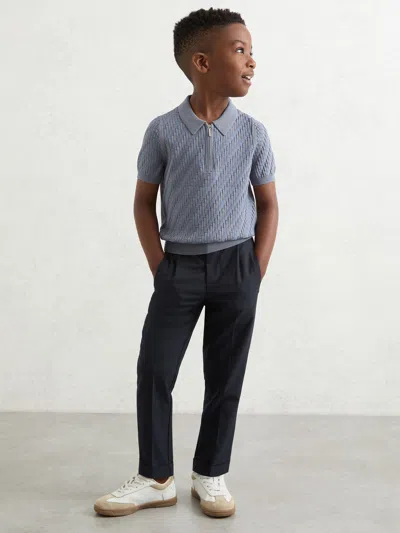 Reiss Navy Relaxed-fit Pleated Tapered Trousers In Blue