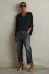 Reiss Navy Relaxed High-low V-neck Top