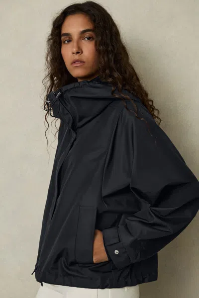 Reiss Navy Technical Water-repellent Hooded Jacket