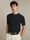 Reiss Navy Ribbed Knit Crew T-shirt In Blue