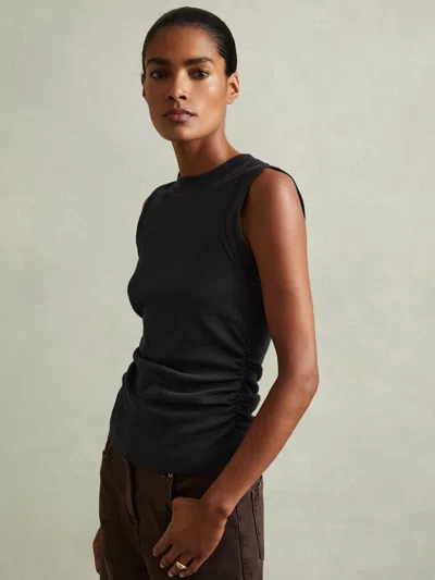 Reiss Navy Ribbed Ruched Waist Vest