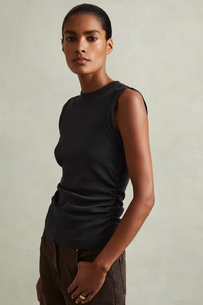 Reiss Navy Ribbed Ruched Waist Vest In Navy