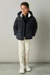 Reiss Navy Hooded Twill And Shell Puffer Jacket In Navy