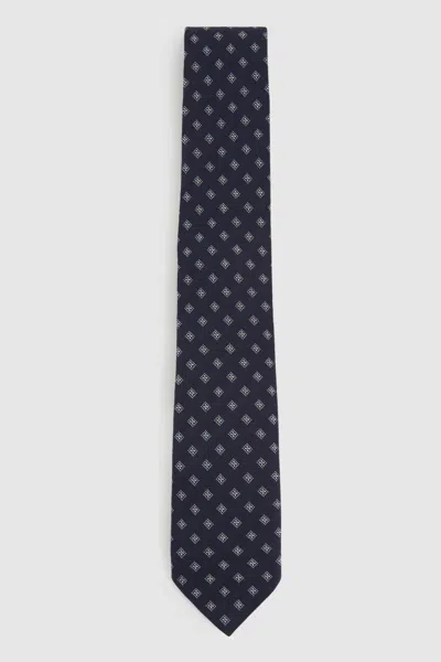 Reiss Navy Rimini Wool Silk Foulard Textured Tie In Black