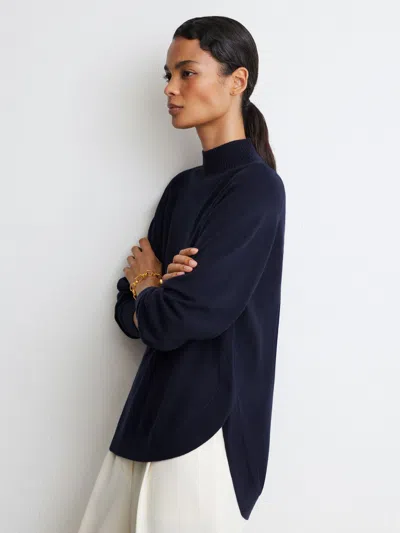 Reiss Navy River Wool-blend Funnel-neck Jumper With Cashmere In Blue