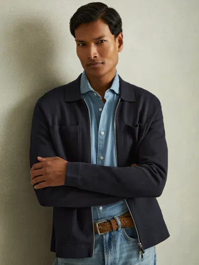 REISS REISS NAVY RIVERS KNITTED ZIP-THROUGH JACKET