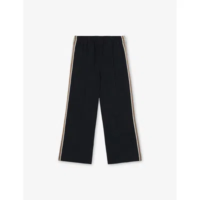 Reiss Kids' Navy Robyn Side-stripe Cotton-blend Trou In Black