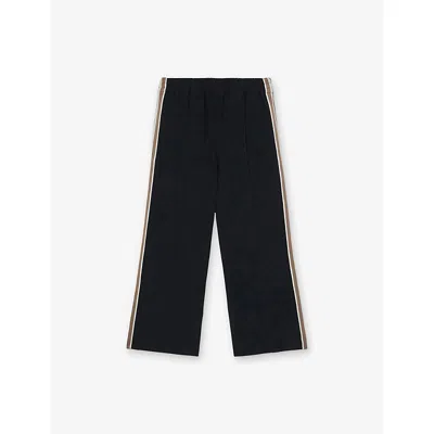 Reiss Kids' Navy Robyn Side-stripe Cotton-blend Trousers 3 In Black