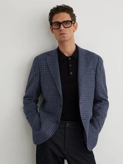 Reiss Romana Tailored Fit Single Breasted Two Button Notch Dogstooth Blazer In Blue