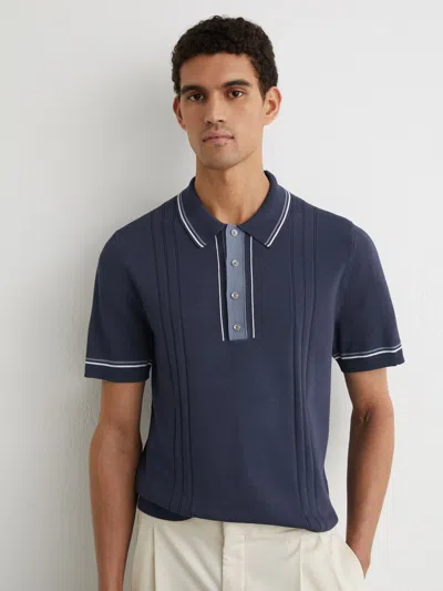 Reiss Navy Rothwell Tipped Half-button Knitted Polo Shirt In Blue