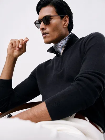 Reiss Navy Atelier 100% Cashmere Half-zip Jumper In Black