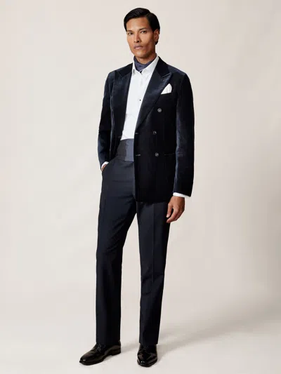 Reiss Navy Double-breasted Velvet Blazer Tailored-fit In Blue