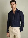 Reiss Navy Ruban Linen Button-through Shirt In Blue
