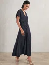 Reiss Rowe Ruched Front Workwear Dress In Black
