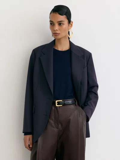 Reiss Navy Sandor Tall Stretch-twill Relaxed Single-breasted Blazer In Blue