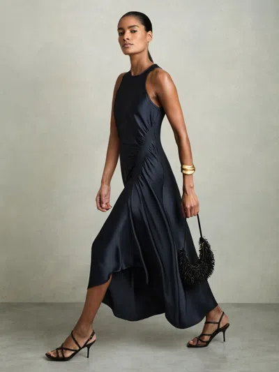 Reiss Womens Anessa Sleeveless Satin Midi Dress Navy