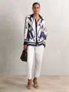 Reiss Navy Scarf Print Colourblock Shirt In White