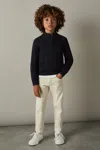 Reiss Navy Senior Cabled Knitted Zip Neck Jumper With Cotton And Wool In Navy