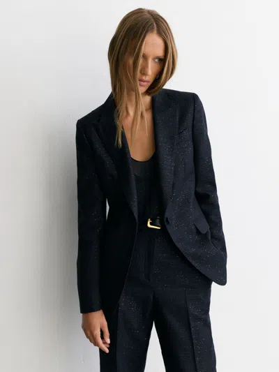 Reiss Navy Sequin-detail Single-breasted Woven Blazer In Blue