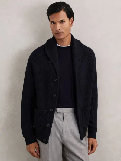 Reiss Navy Shawl-collar Cardigan With Wool In Black